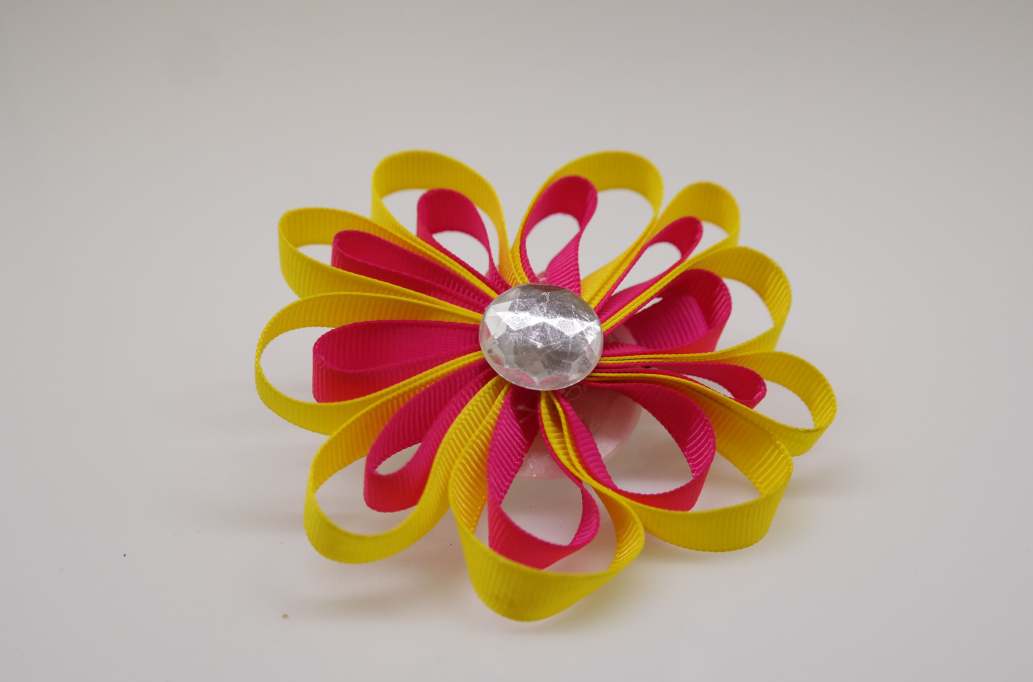 Large petal flower hair Bow with colors  Daffodil Yellow, Shocking Pink